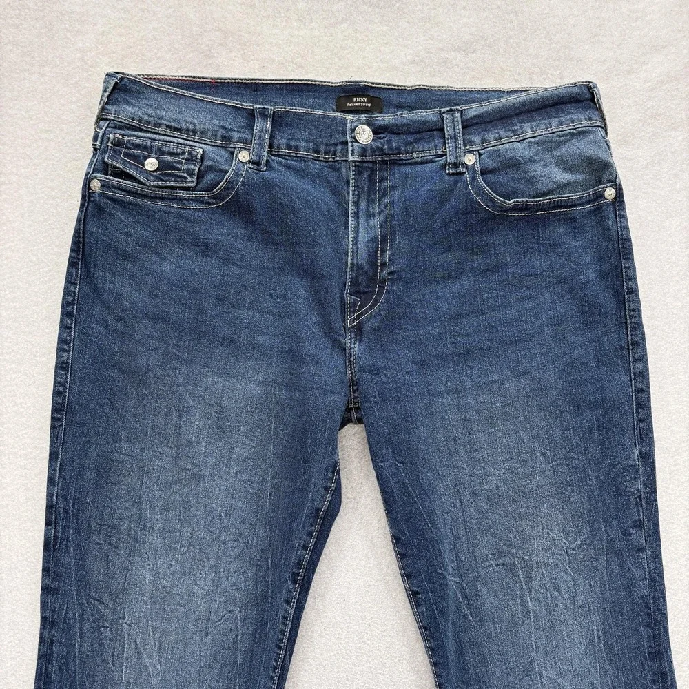 True Religion Ricky SN Flap Jeans Mens 40x32 Blue Relaxed Straight Stretch Denim